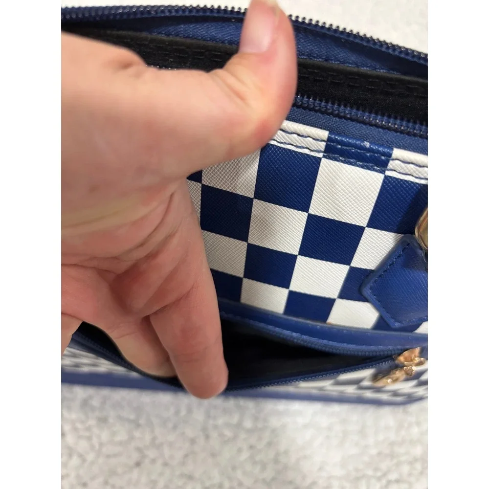 Michael Kors Womens Blue White Checkered Satchel Handbag Purse Vintage Casual